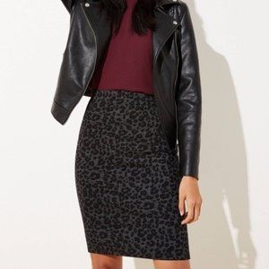 Loft MP PM Women's Gray Black Animal Print Pull On Pencil Skirt Petite